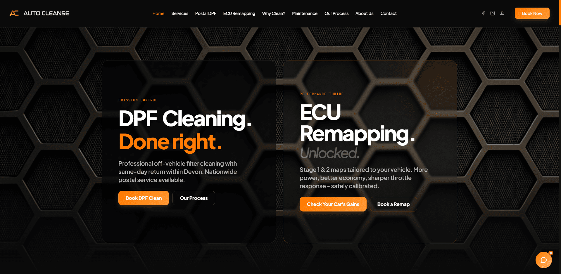 Auto-Cleanse website, DPF cleaning and ECU remapping homepage